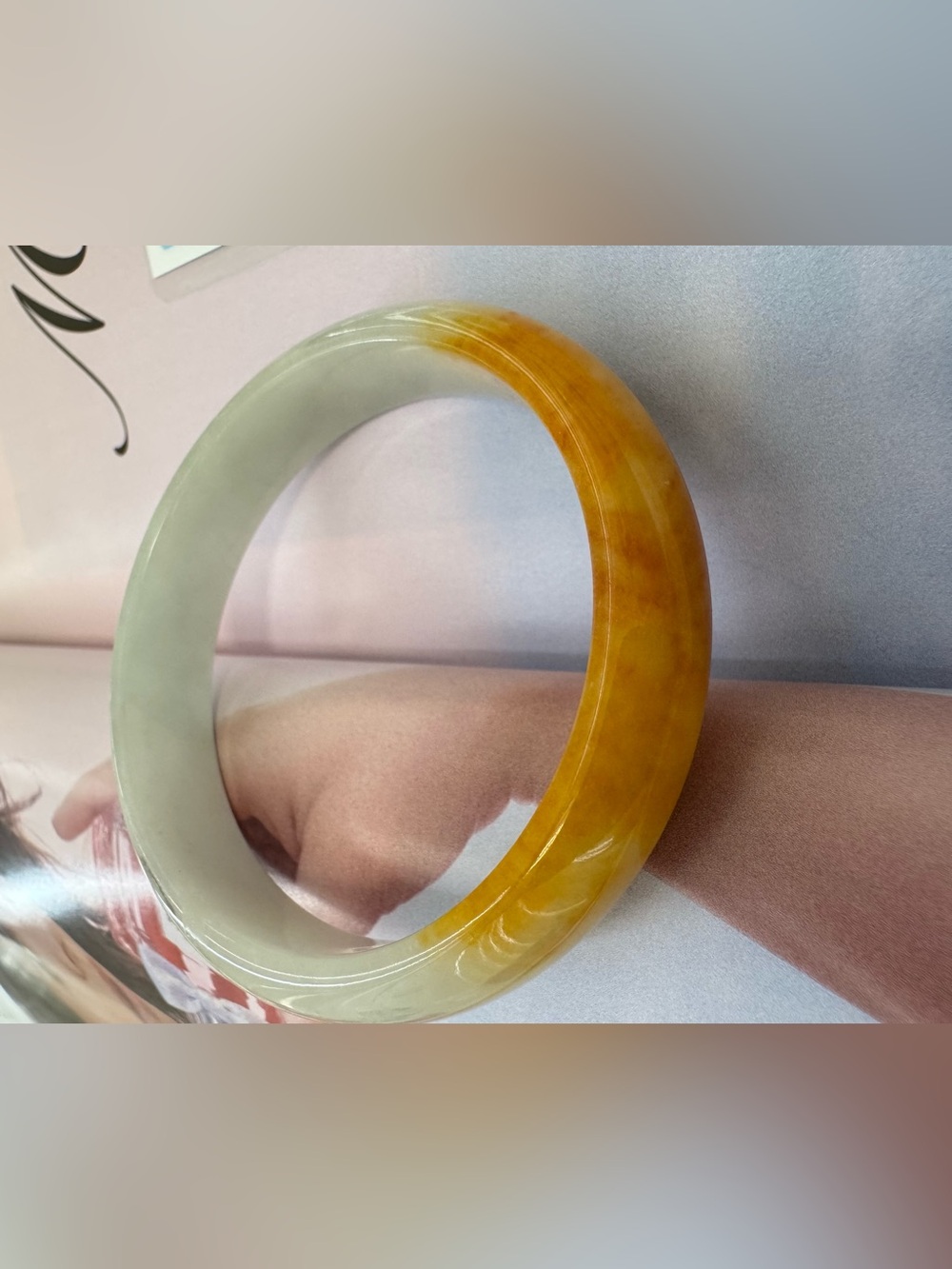 Two-Tone Yellow and Cream Jade Bangle Bracelet